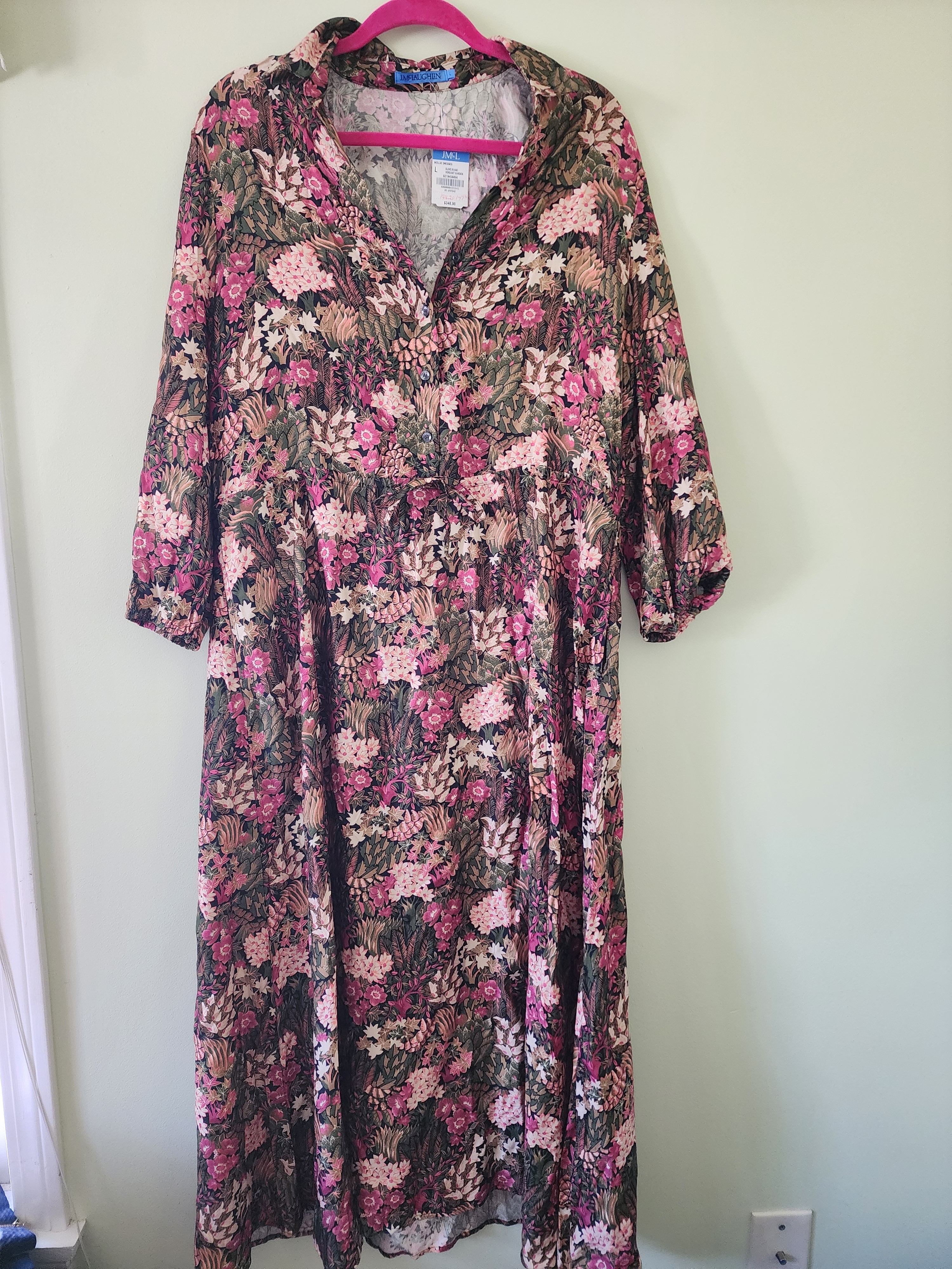 New With Tags J. Mclaughlin Olive And Pink Floral Maxi Dress